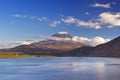 Mount Fuji and Lake Motosu, Japan on a clear afternoon Royalty Free Stock Photo